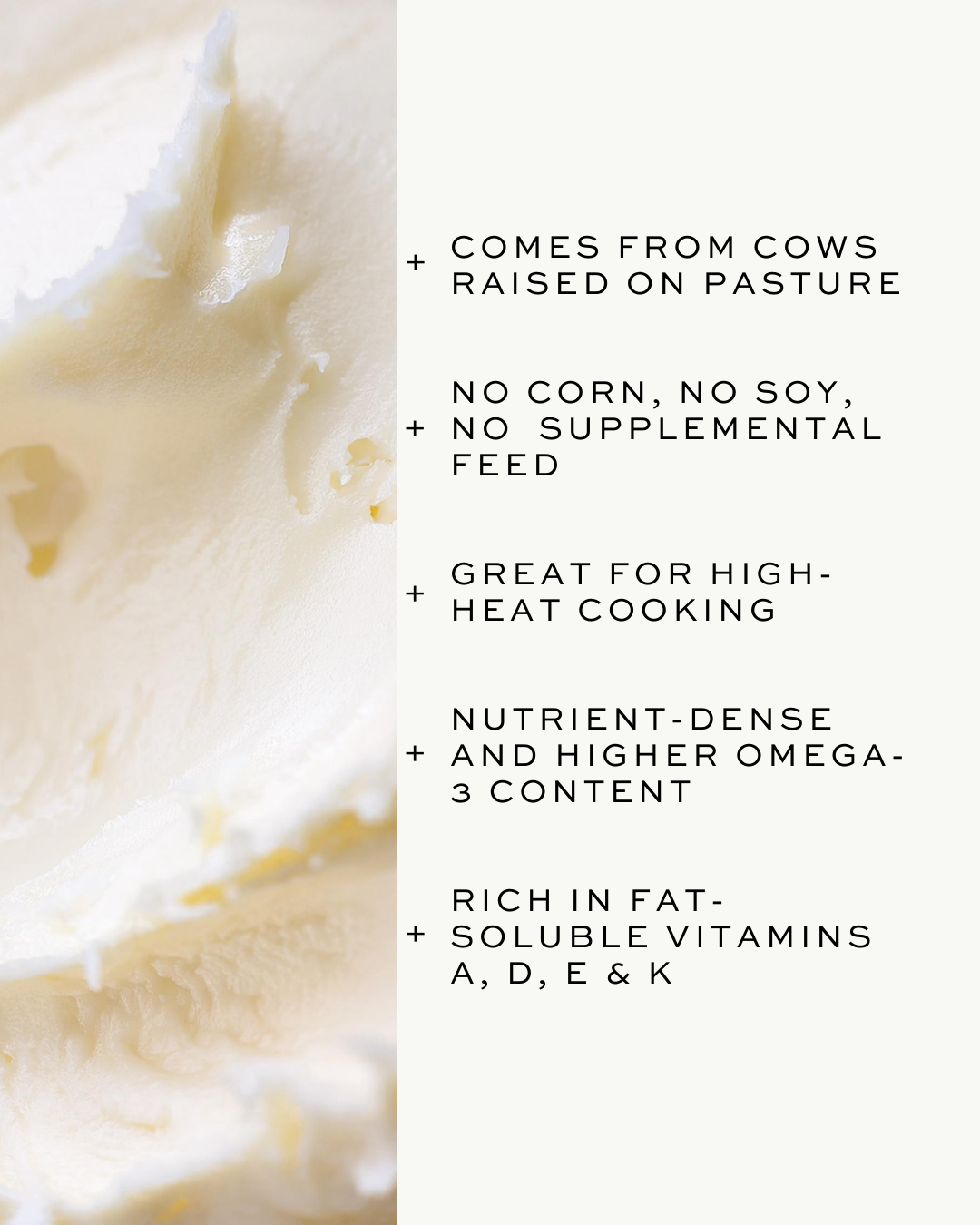 Close-up of whipped beef tallow with text highlighting its nutritional benefits.