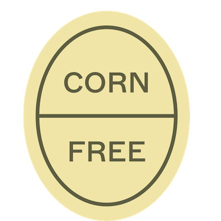 Set of labels indicating 'Pasture Raised', 'Soy Free', 'Vaccine Free', 'Corn Free', and 'GMO Free' on a white background.