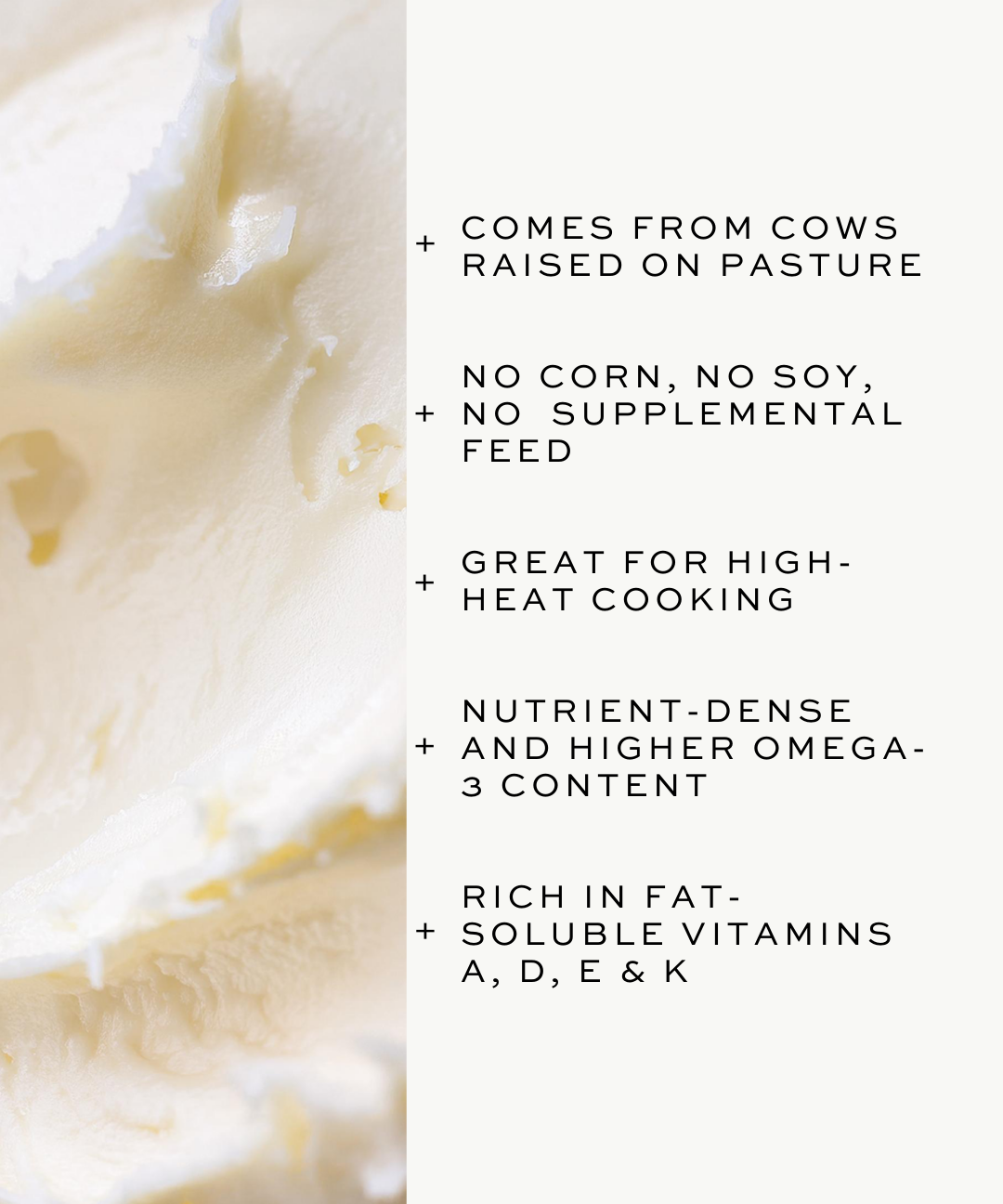Close-up of whipped beef tallow with text highlighting its nutritional benefits.